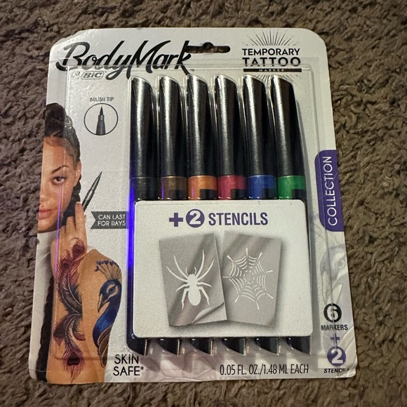 BIC Bodymark Temporary Tattoo Markers + 4 Stencils *Skin Safe* - Picture 1 of 6
